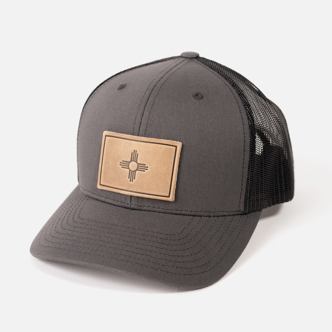 New Mexico Flag Hat | Leather Patch Trucker Hat