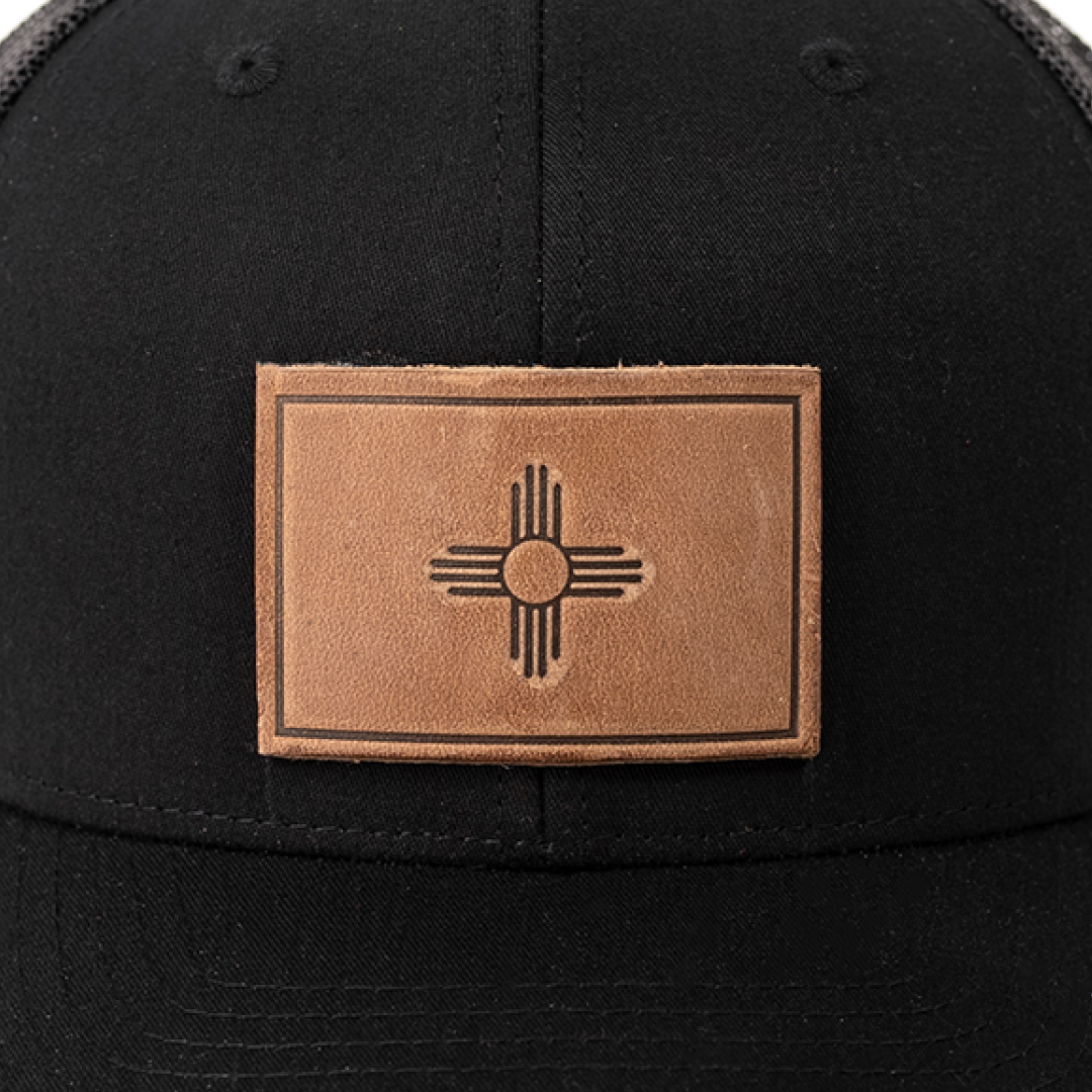 New Mexico Flag Hat | Leather Patch Trucker Hat