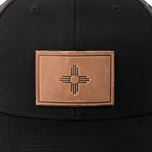 New Mexico Flag Hat | Leather Patch Trucker Hat