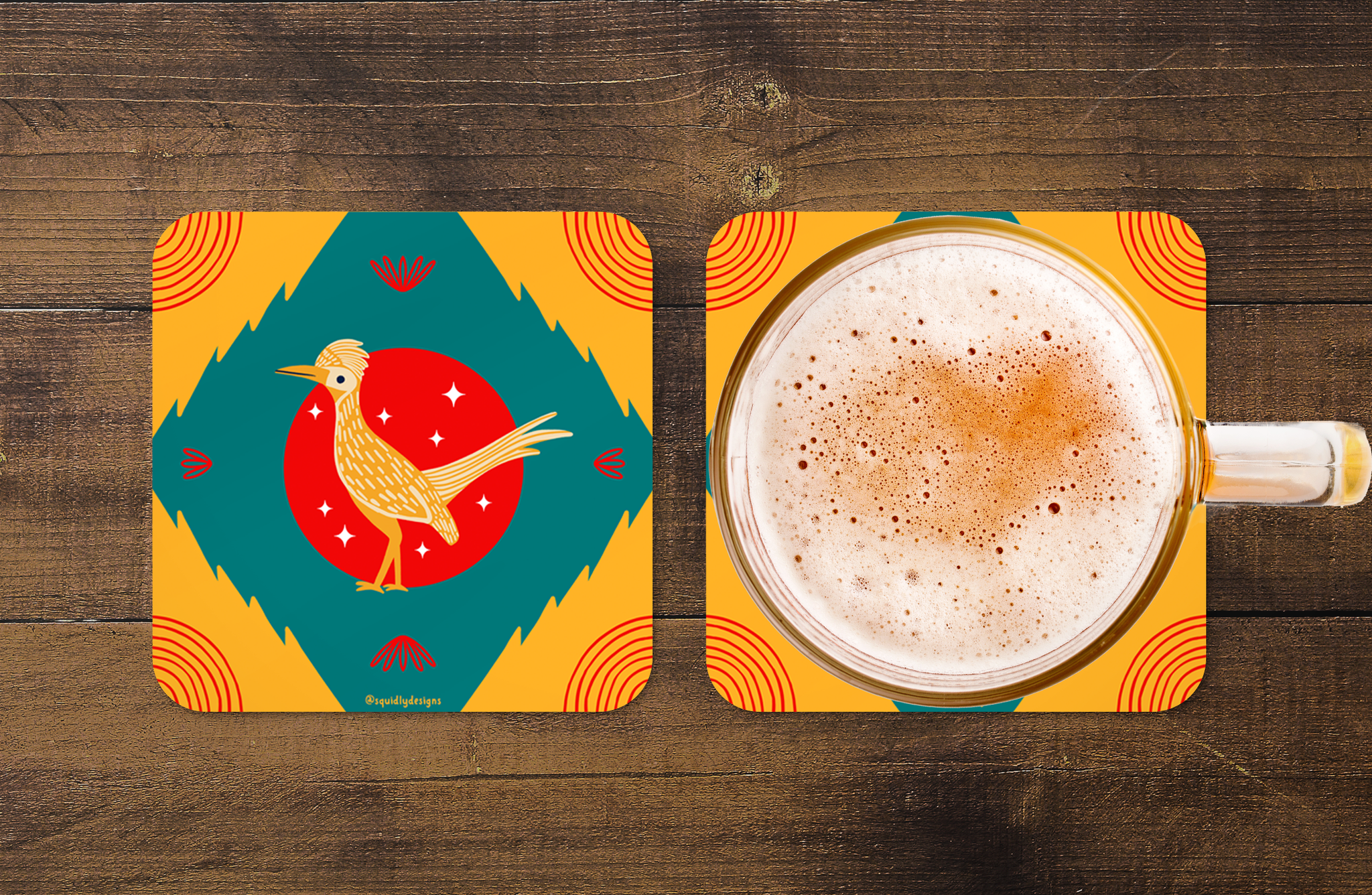 Squidly Designs - Coaster Set - Desert Animals Teal and Red